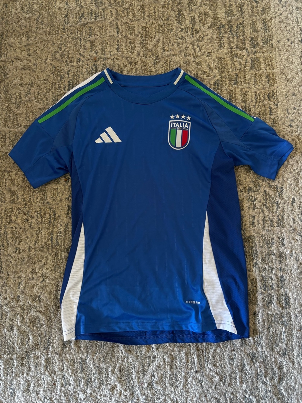 adidas Blue Italy Soccer Jersey with White & Green Trim